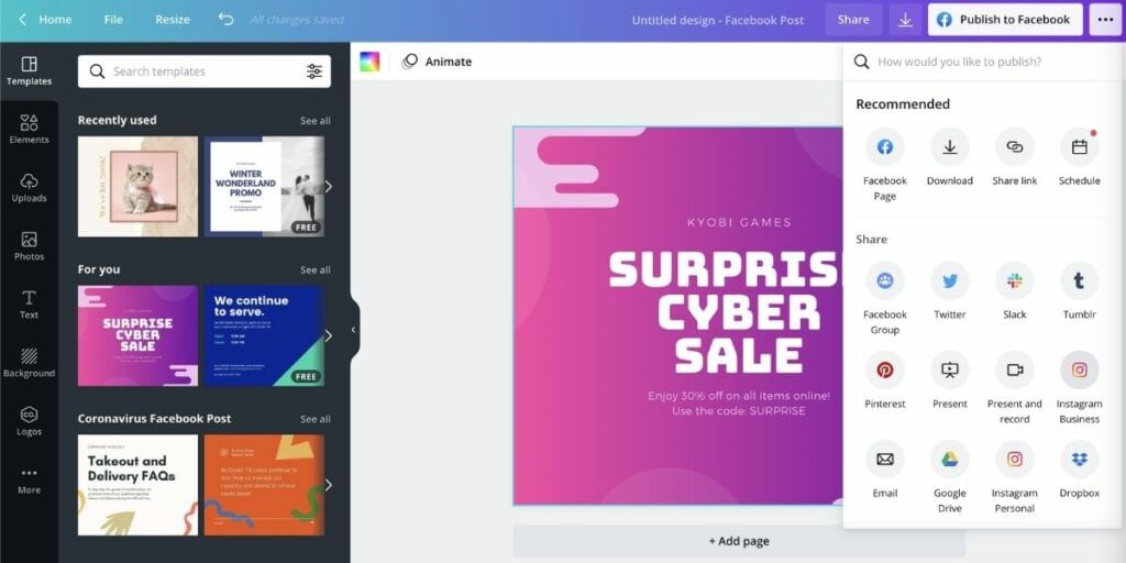 select schedule option in canva
