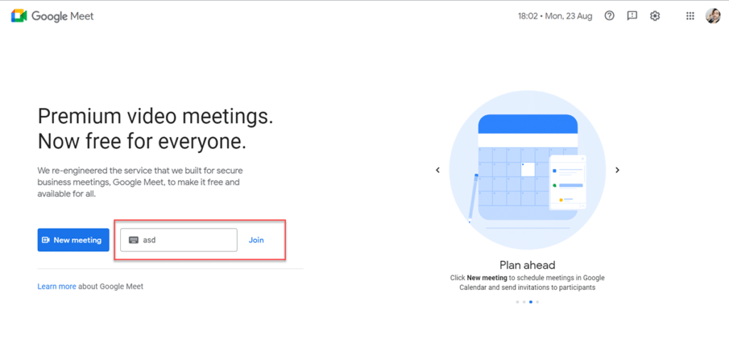 Using Google meet on laptop and desktop
