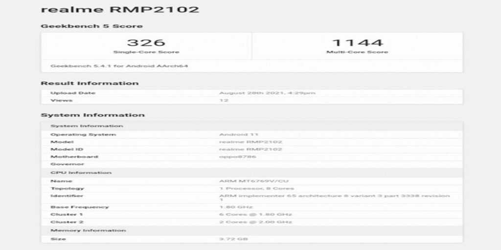 geekbench lisitng realme pad