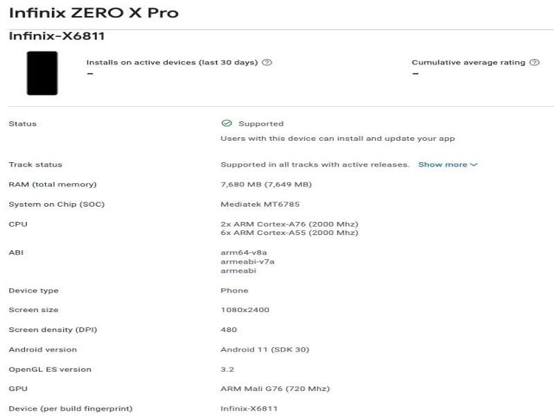 Infinix Zero X Pro Listing