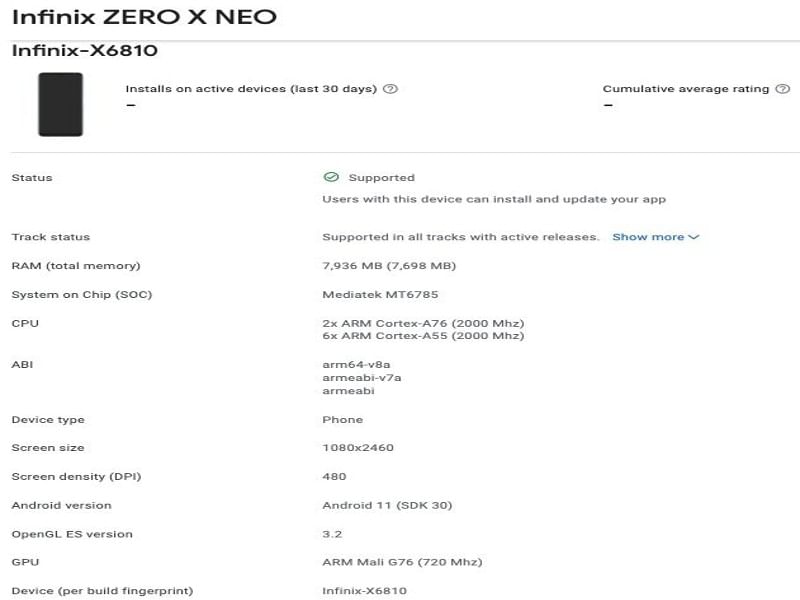 Infinix Zero X Neo Listing