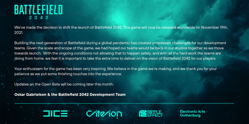 Battlefield 2042 Delay Notice