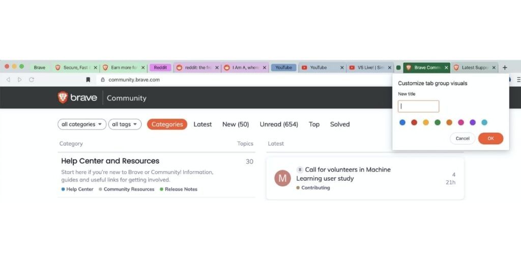 brave browser tab group