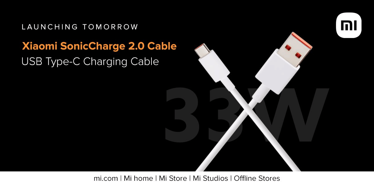 Xiaomi Launches SonicCharge 2.0 Cable With 33W Fast Charging in India