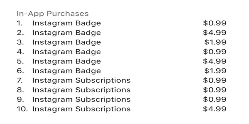 Instagram In-app Purchases