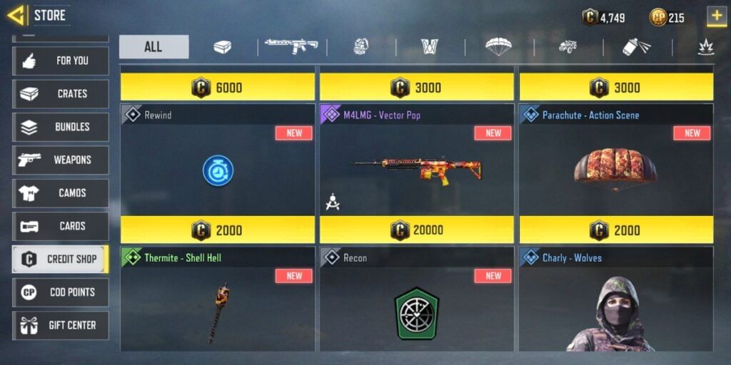 Epic weapons in CoD by credit shop