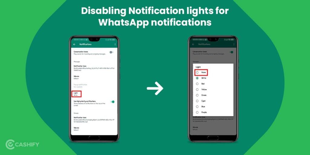 Disabling Notification lights for WhatsApp notifications