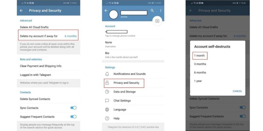 Delete your account using the Self-destruct setting in Telegram