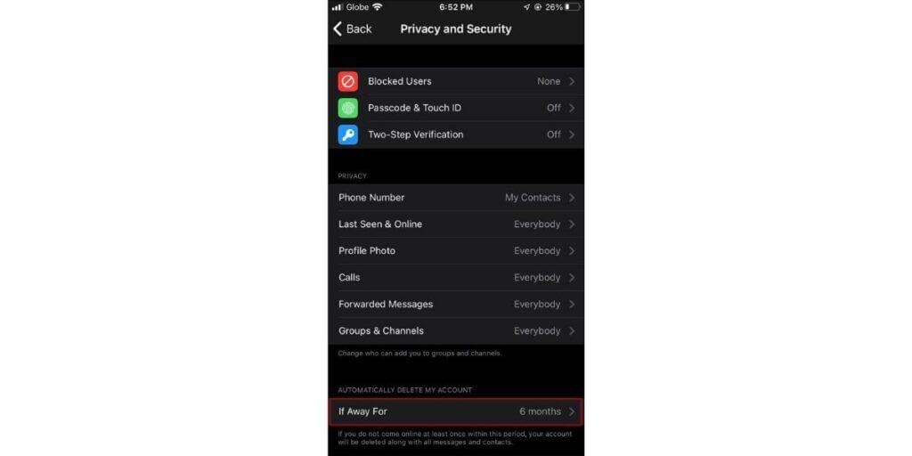 Delete Telegram account permanently from your iPhone-2