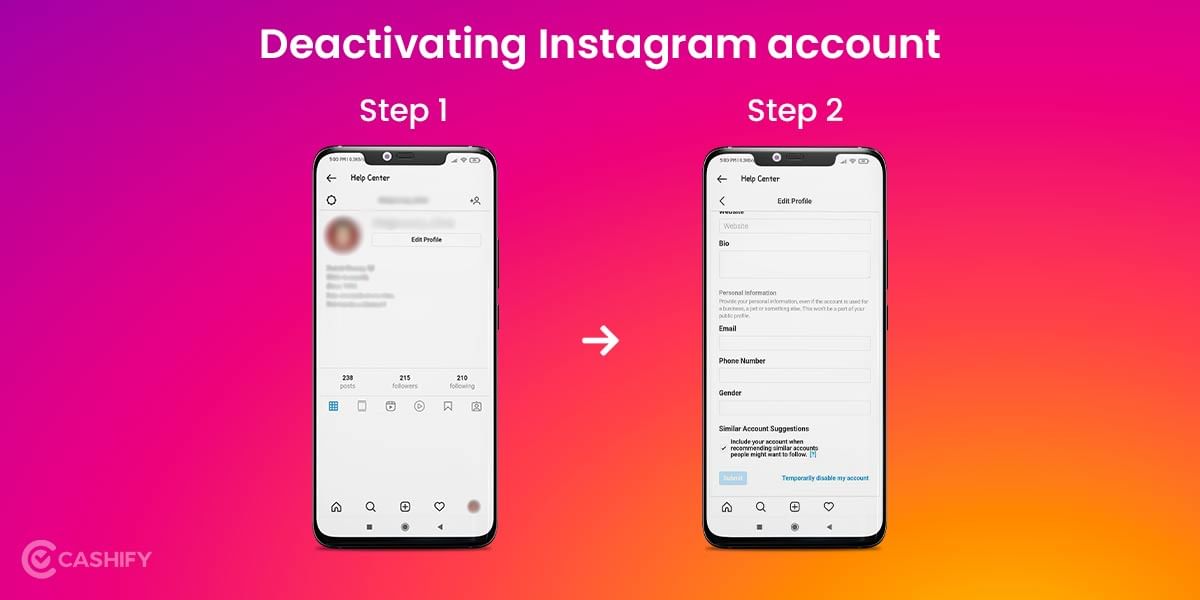 Deactivating Instagram account