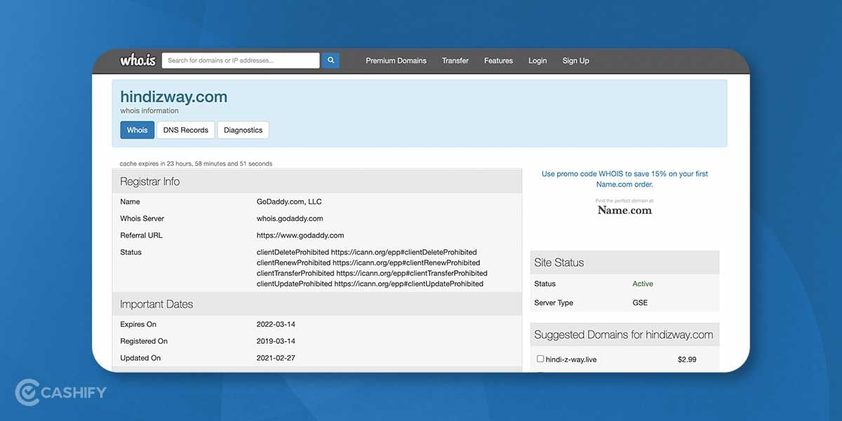 Hindizway Website Whois