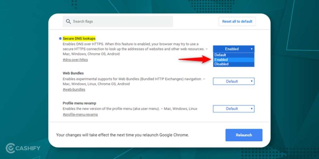 secure dns lookups google flags settings