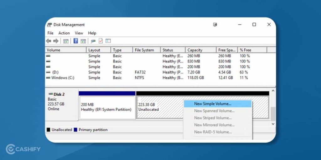 Select new simple volume