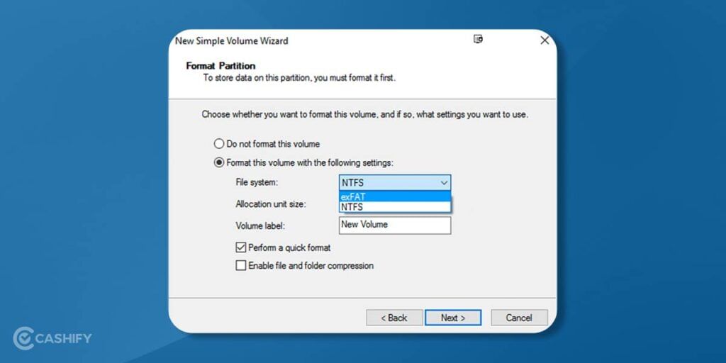 Choose exFAT as the file system