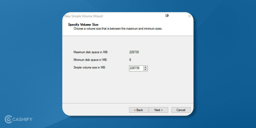 Choose a volume size