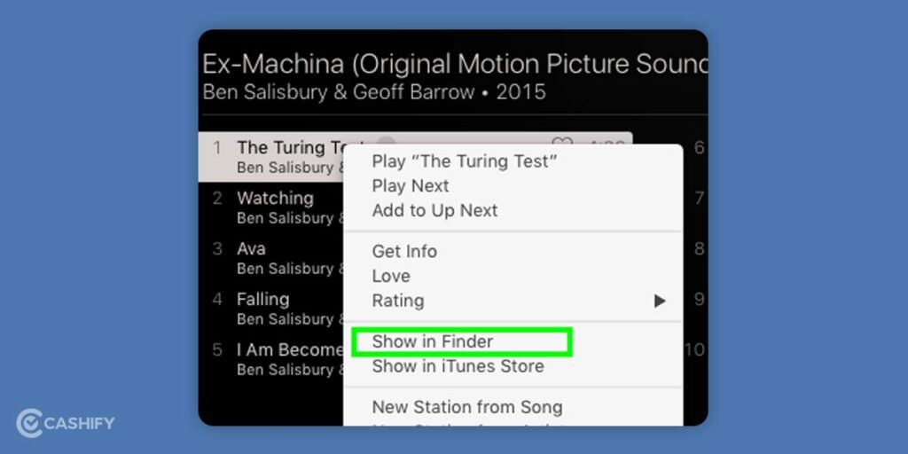 Select show in Finder