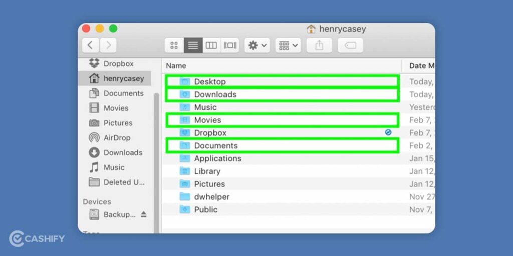 Hold command & click on Desktop, Movies, Documents, Dowloads