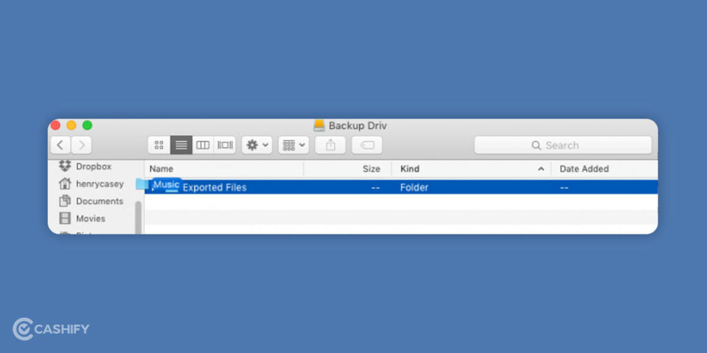 Move the Music folder to exported files folder