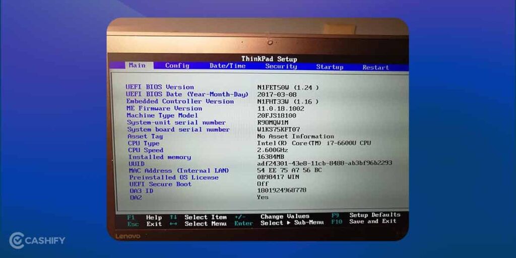 Find serial number of laptop using BIOS settings