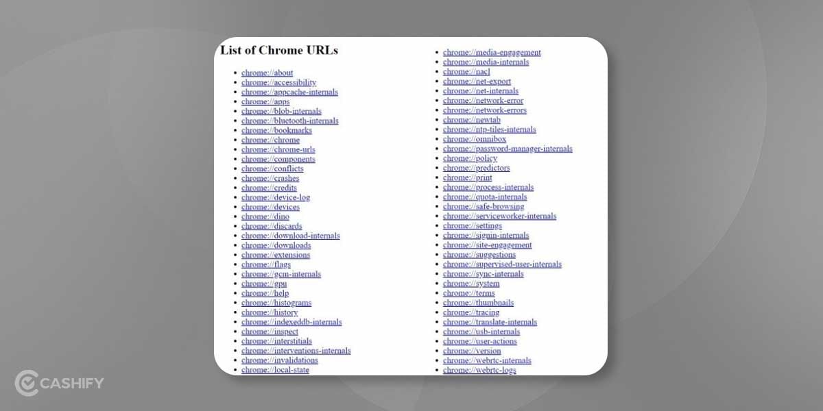 chrome url list