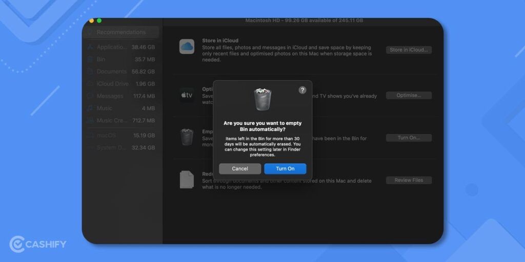 automatically empty recycle bin on mac