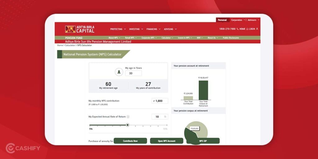 Aditya Birla Capital National Pension System Calculator