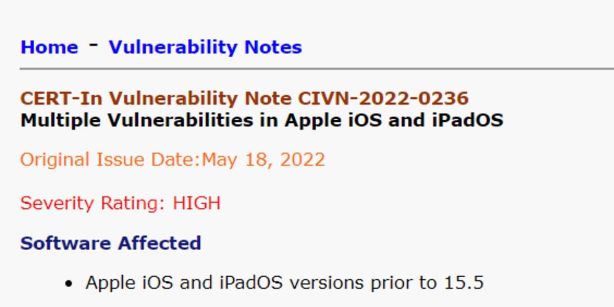 Apple Vulnerability Report For Apple iOS, iPadOS