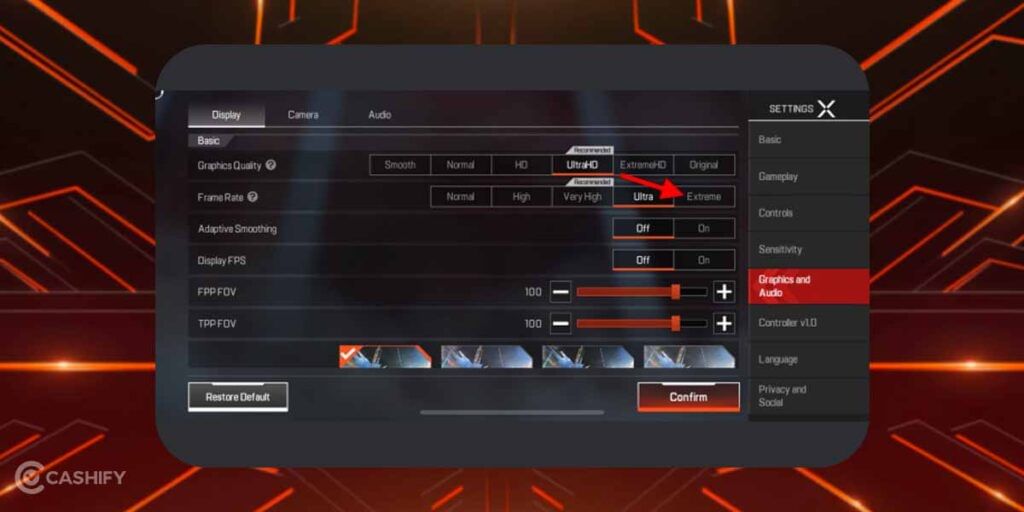 Extreme option 90fps on apex legends mobile