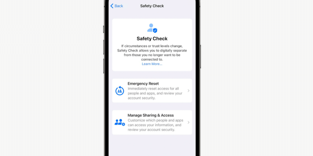 ios 16 features Safety Check