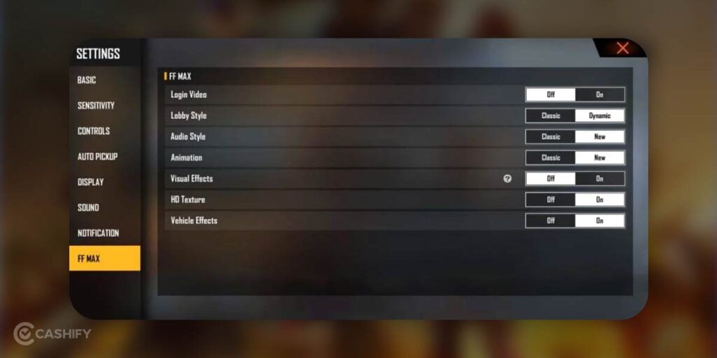 FF MAX settings