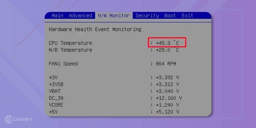 Check CPU Temperature using BIOS in laptop