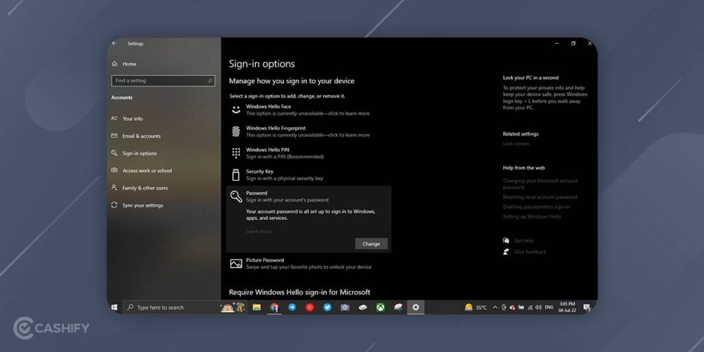 how to change password in windows 10