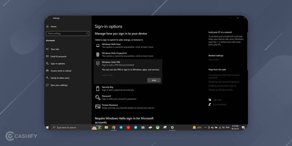 Changing your Windows 10 password