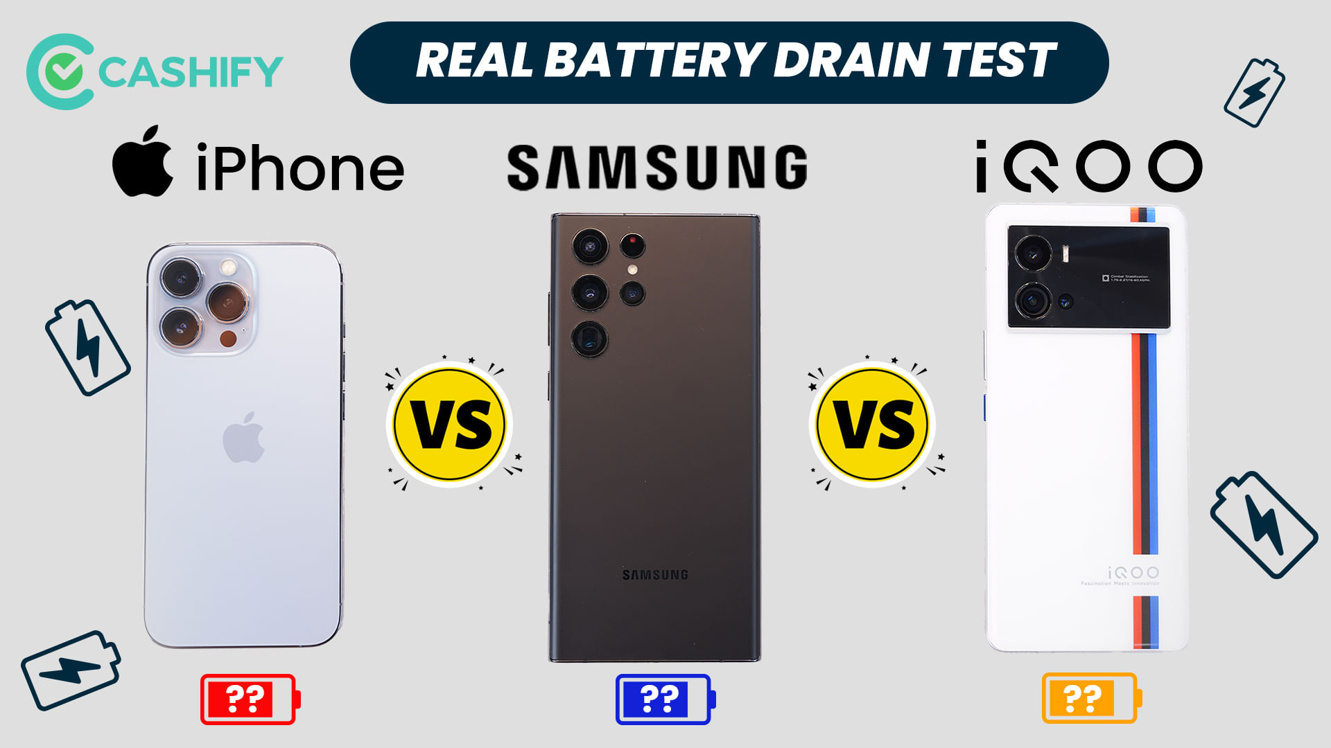 iPhone 13 Pro Vs Samsung S22 Ultra Vs iQOO 9 Pro-Battery Drain Test