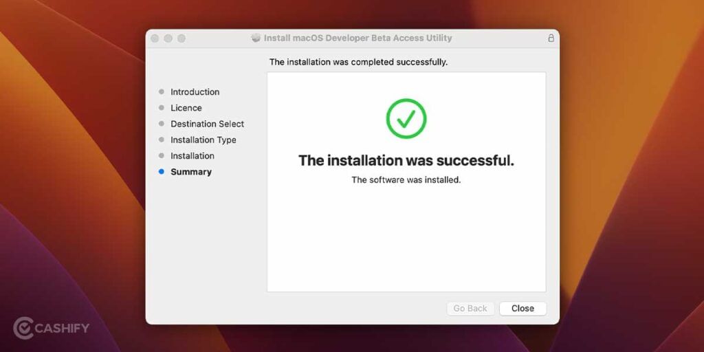 Beta Profile MacOS installation successful