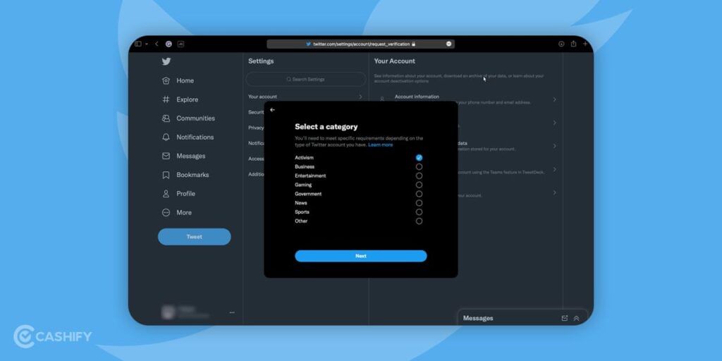 Twitter Verify Application Category