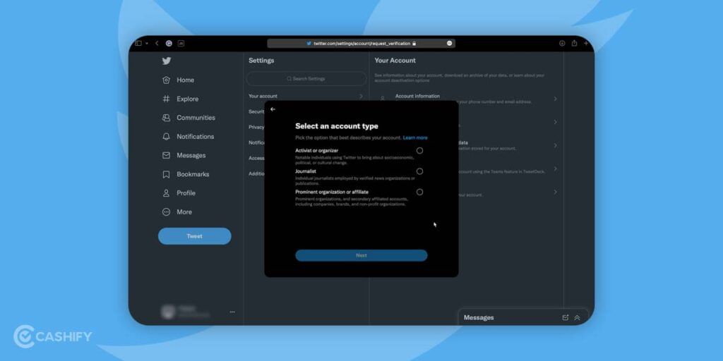 Twitter Verify Application Account Type