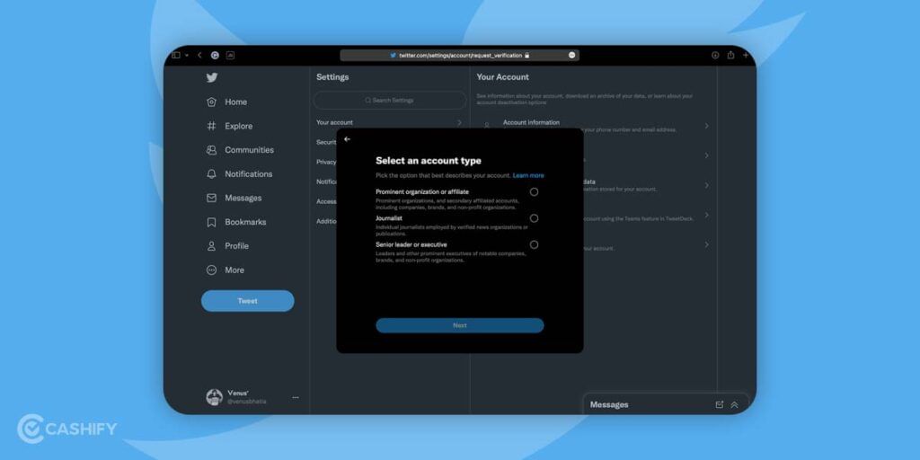 Twitter Verify Application Account Type