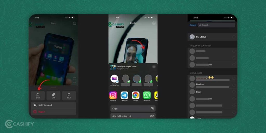 Share Instagram Reel on Whatsapp with Link