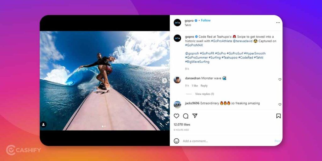 GoPro in his post and other brands that helped him