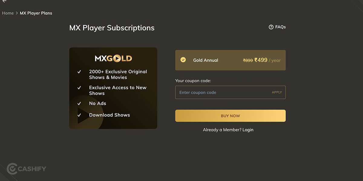 MX Player Subscription charges
