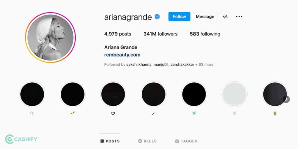 ariana grande highest followers on instagram