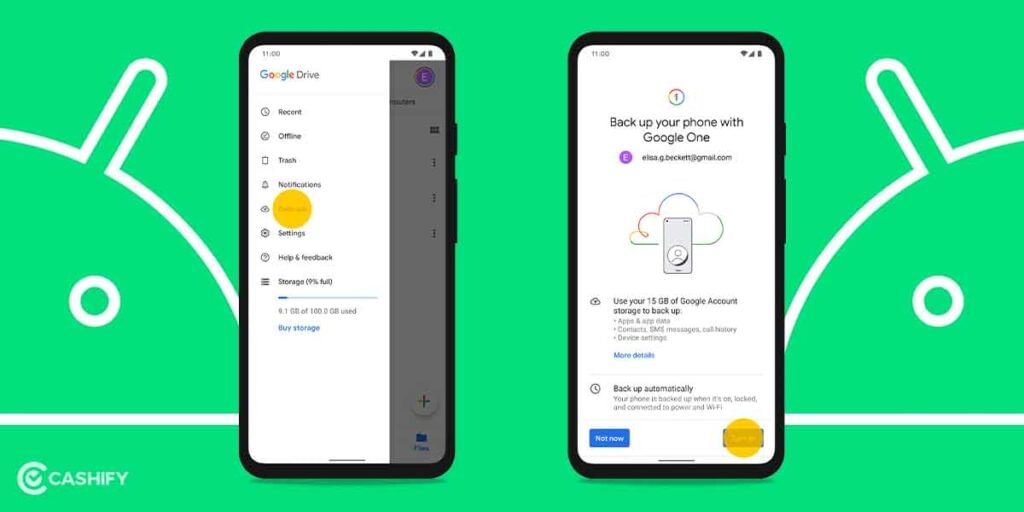 set up my device phone: google drive backup on android