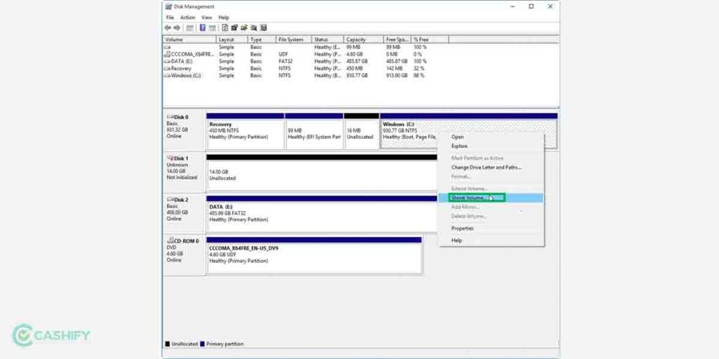 shrink volume to create new partition