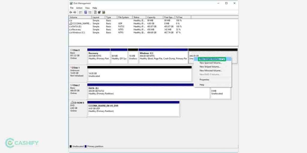 create new partition in windows