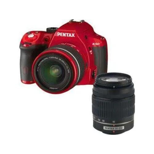 Pentax K 50 Double Da 18 55 Mm F 35 F 56 Al Wr And Da 50 200 Mm F 4 F 56 Ed Wr Kit Lens Digital Slr Front