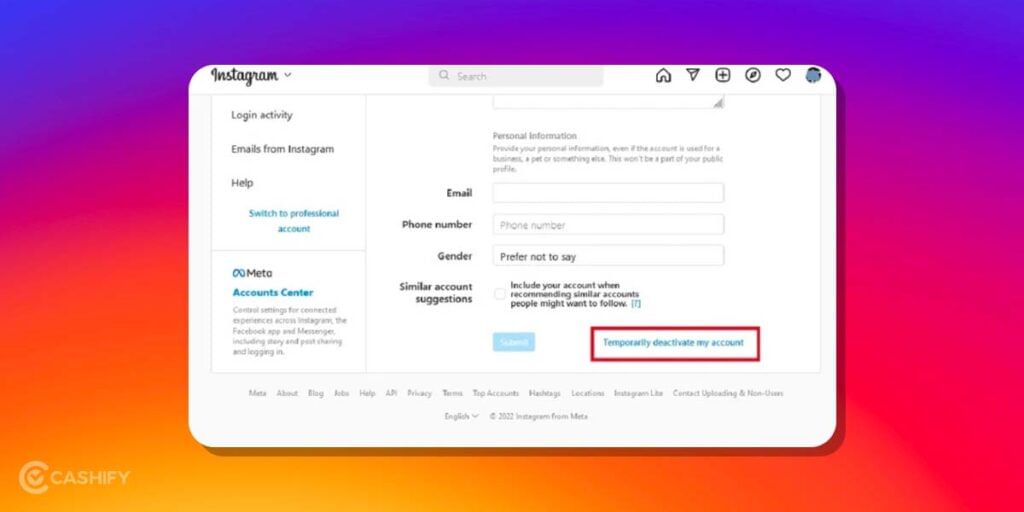 Deactivate Instagram Account via pc