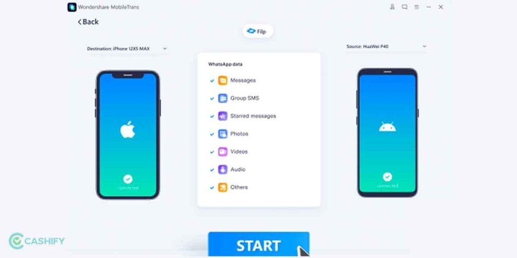 Transfer WhatsApp Android to iPhone Using MobileTrans