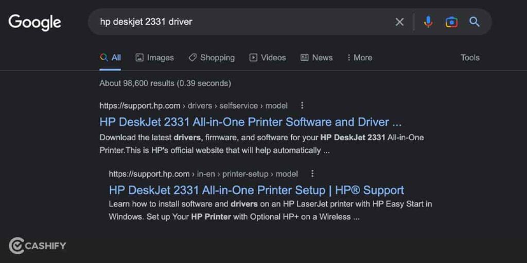 Search printer drivers on internet