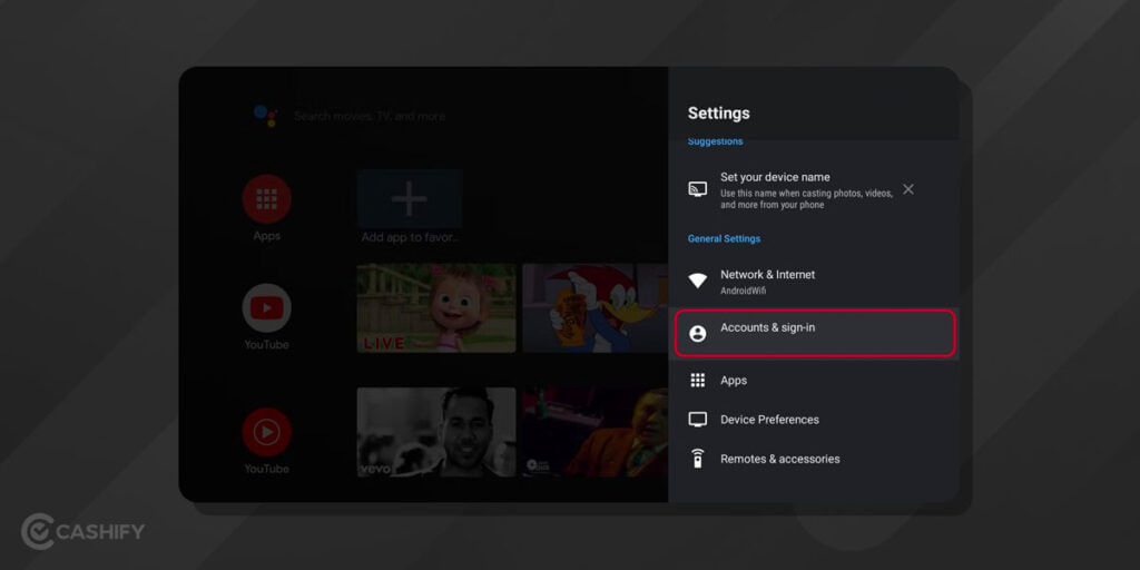 How to use Android TV: set up and internet connection: Account and sign-in option